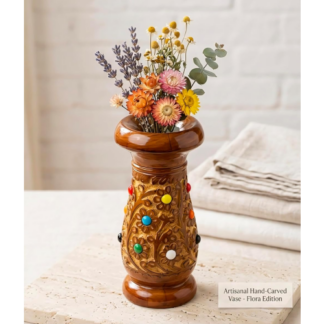 Carved Wooden Stone Vase