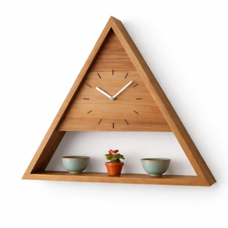 Triangle Wooden Clock with Shelf