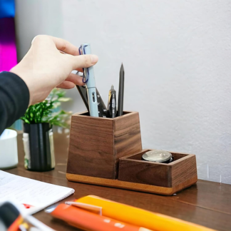 Wooden Pen Holder Organizer Box