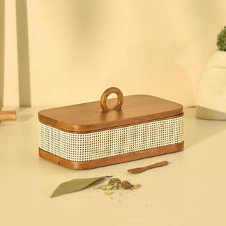 Wooden Rattan Masala Spice Box
