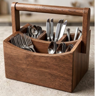 Wooden Cutlery Basket Organizer